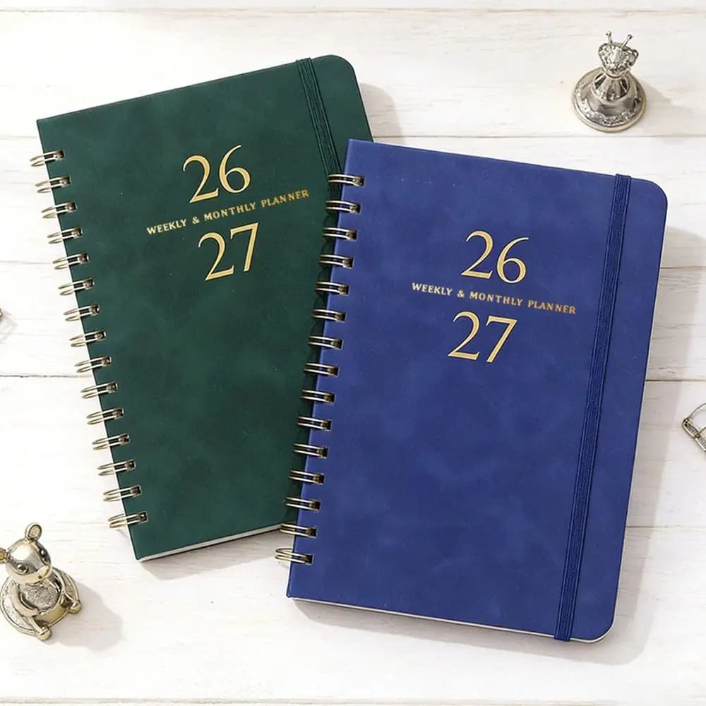 PU Leather 2027 Schedule Book Colorful Inner Page A5 To Do List Notepad Spiral Bound Coil with Calendar Daily Planner Notebook