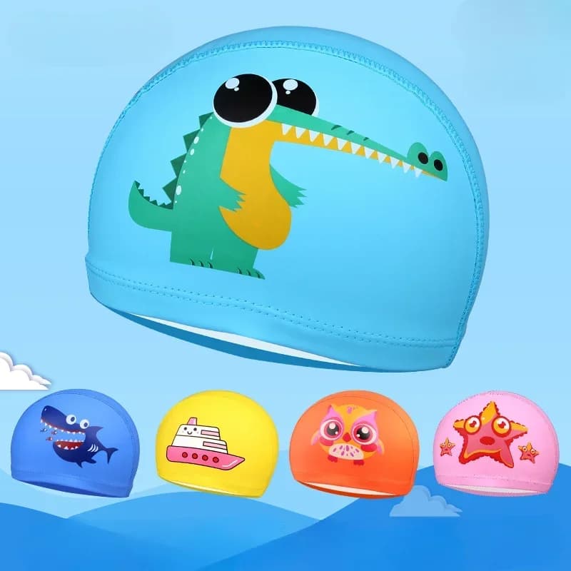 Animated PU swim cap for long hair waterproof Ear protection Swim heads for boys Girls Kids Printed swim head Pool accessories