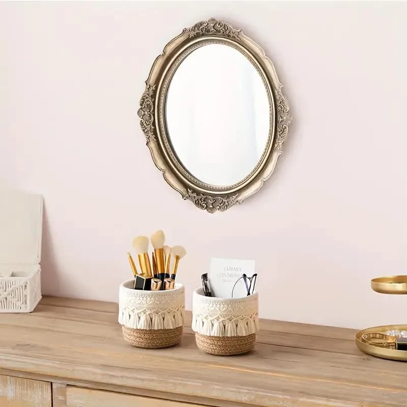 Boho Tassel Woven Storage Basket Small Rope Decor Organizer for Vanity Makeup Brushes Desk Sundries Home Table Decor