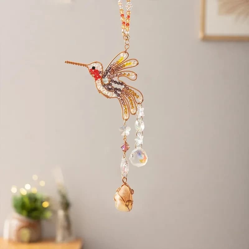2026 New MULTI Natural Crystal Chip Animal Wind Chime Dreamcatcher Colorful Crystal Sun Catcher Garden Decoration Pendant
