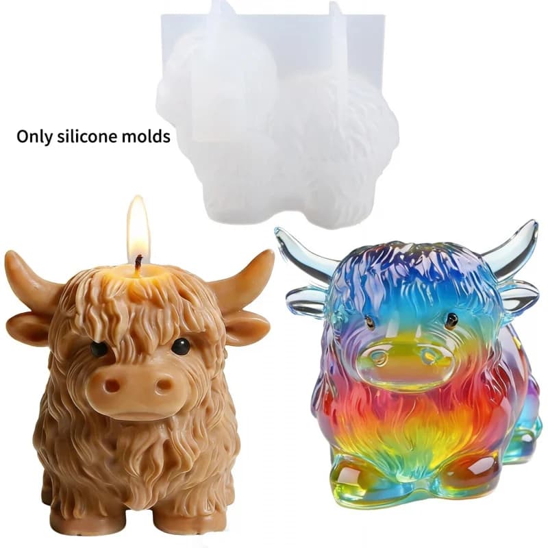 1 Pieces3DSilicone mold in the shape of a Highland cow，Used for resin candle and soap making，Cow resin mold，Animal silicone mold