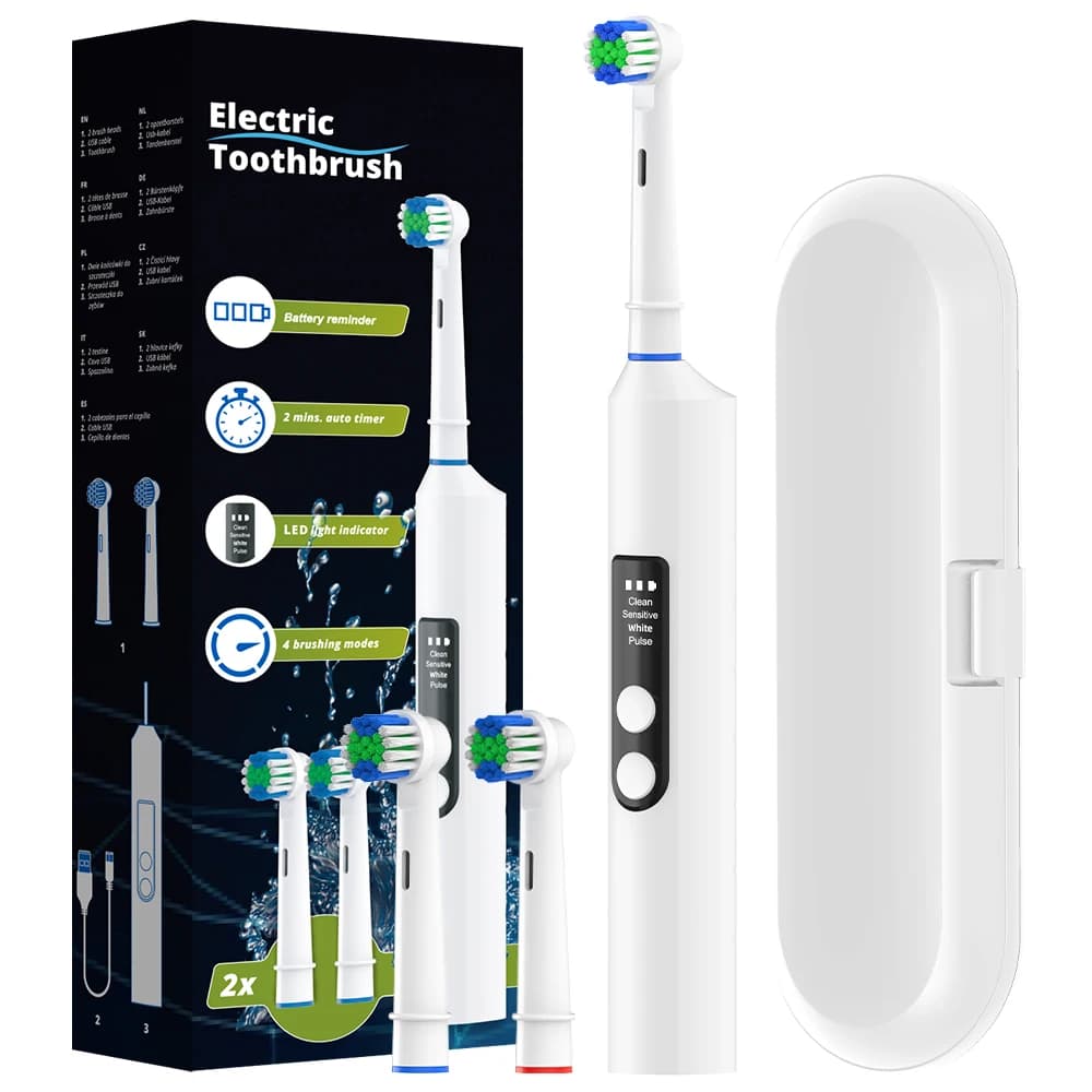 Intelligent rotating electric toothbrush, intelligent rechargeable 4 mode rotary brush compatible with Oral B spare heads