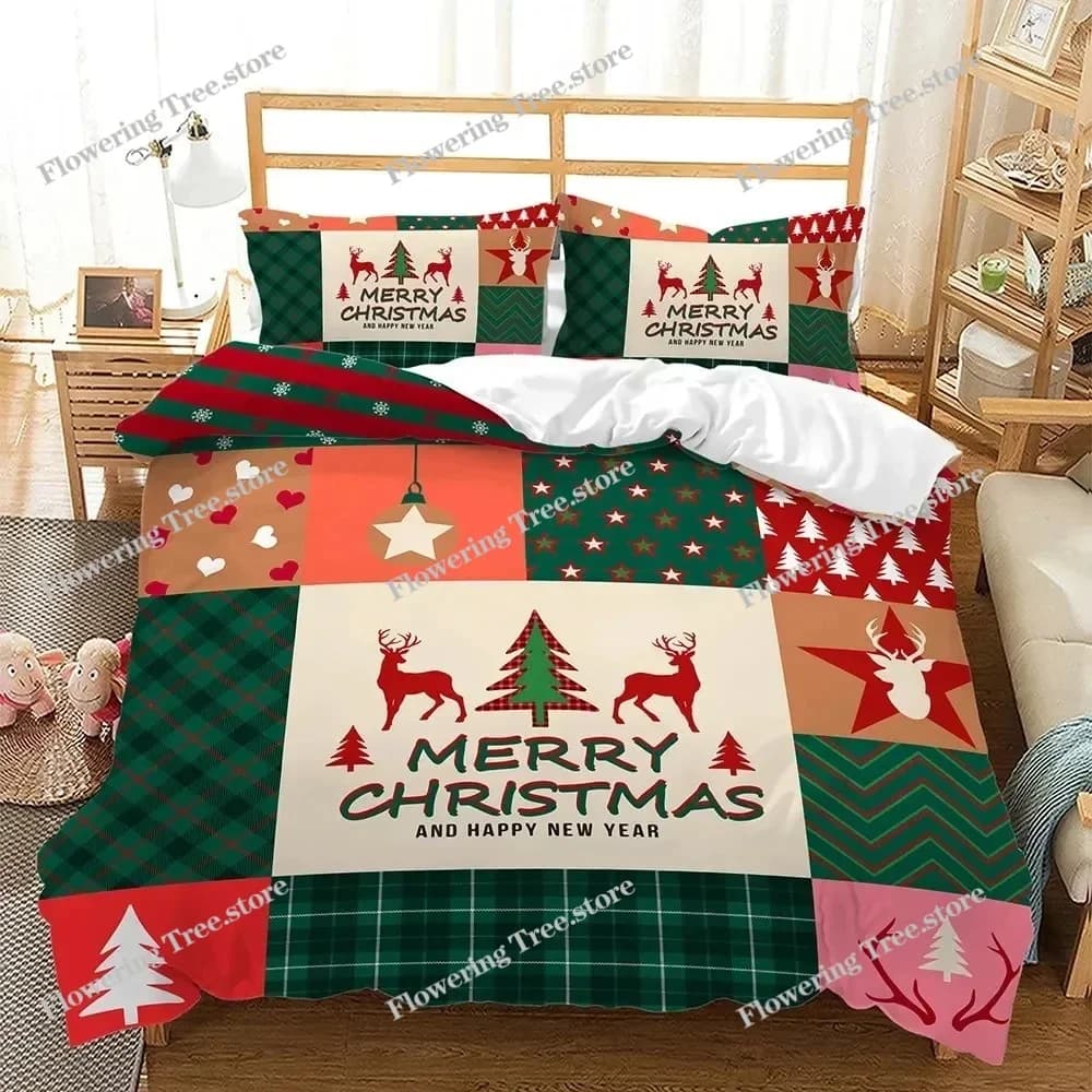 Christmas Bedding Set Linens Duvet Cover Kids Quilt Covers Cartoon Comforter Cover Pillow Case Full Size Decor Bedroom Textile