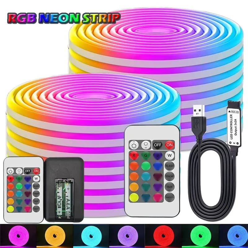 USB Neon LED Strip Flexible with Color Change and Remote Control, Neon 5V Corda Lights USB Powered, Cuttable