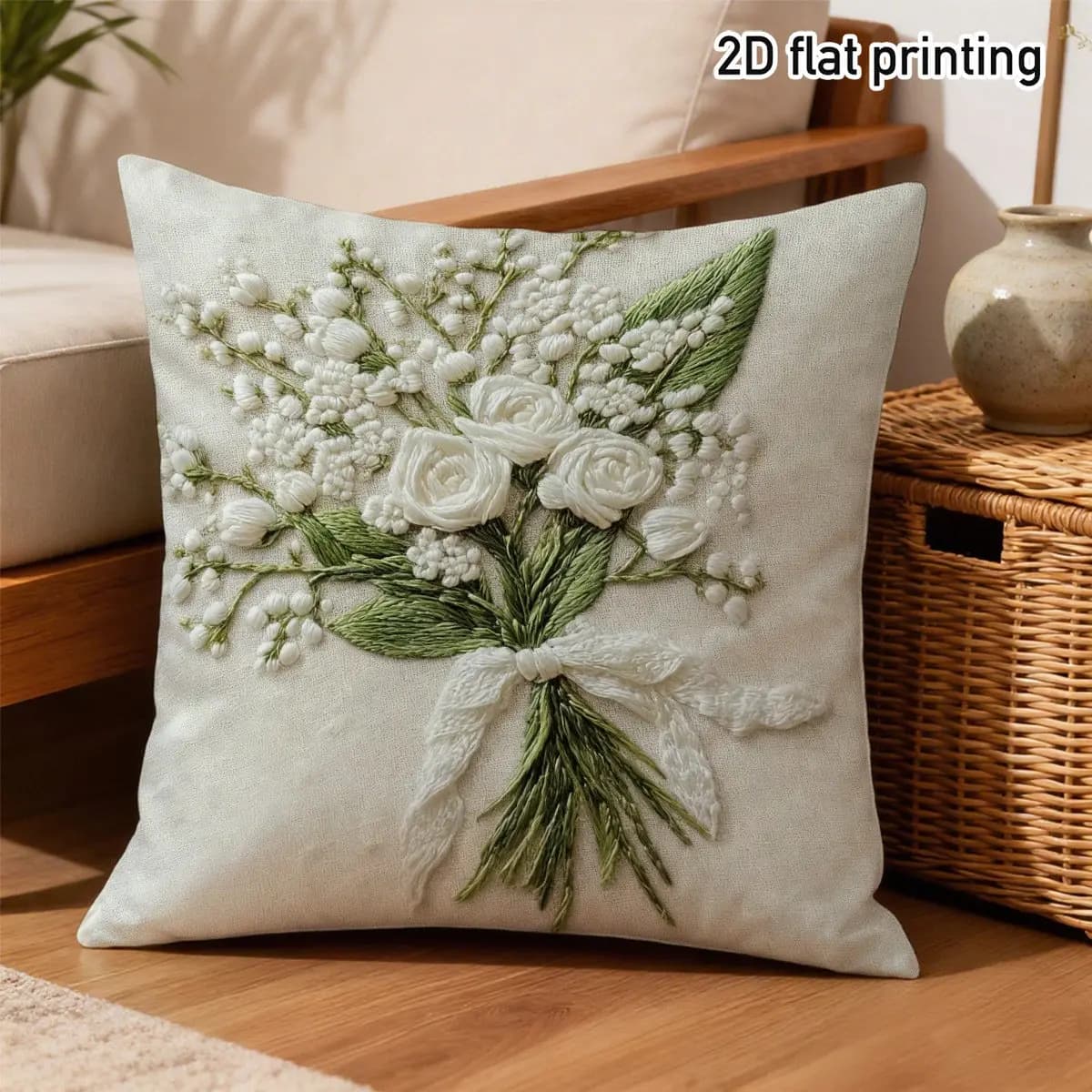 1 fodera per cuscino decorativa con stampa 2D fronte-retro di giglio della valle e rosa, in morbido poliestere, per divano, camera da letto, auto, decorazioni per la casa