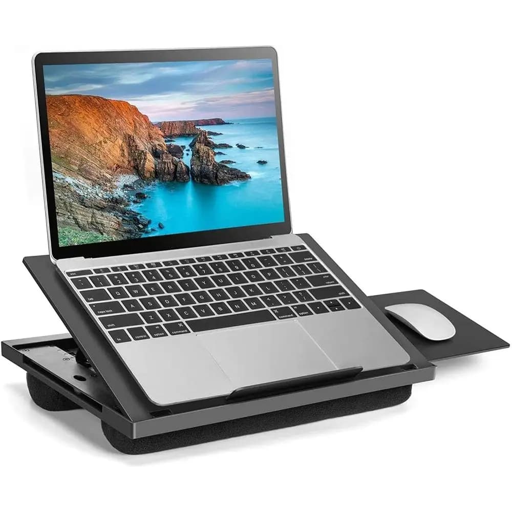 Scrivania per Laptop Multi-Angolo con Tappetino Mouse Staccabile e Doppi Cuscini per un Utilizzo Confortevole su Divano, Letto o in Auto