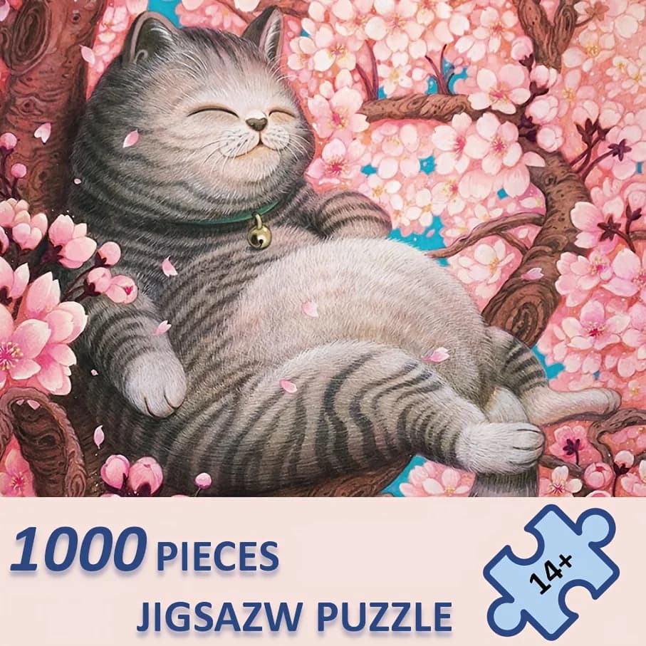 500 PCS Jigsaw Puzzle Sakura Cat Puzzles, Perfect for DIY Creative Fun with Family,Gift ,teasing Toy