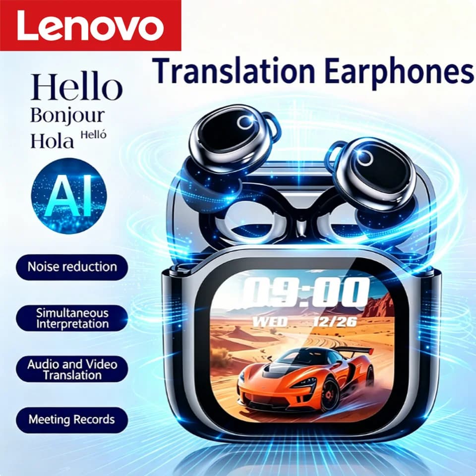 Lenovo New JM28 Bluetooth Earbuds Smart Color Screen V6.0 Wireless Sleep Mode AI Translation In-Ear Stereo High-Quality Sound