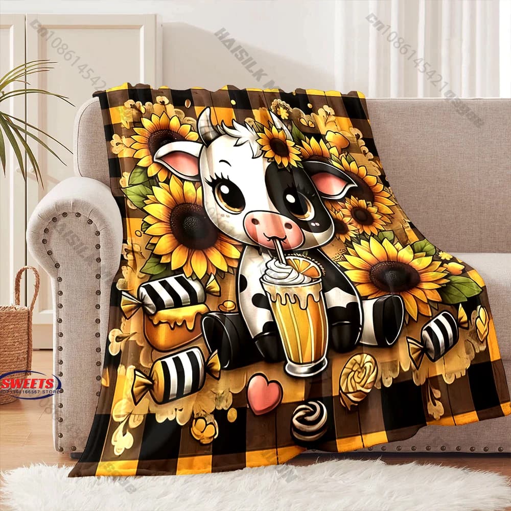Coperta accogliente Sunflower Cow, diverse misure, coperta decorativa per divano, camera da letto, soggiorno, per bambini e adulti, regalo raffinato