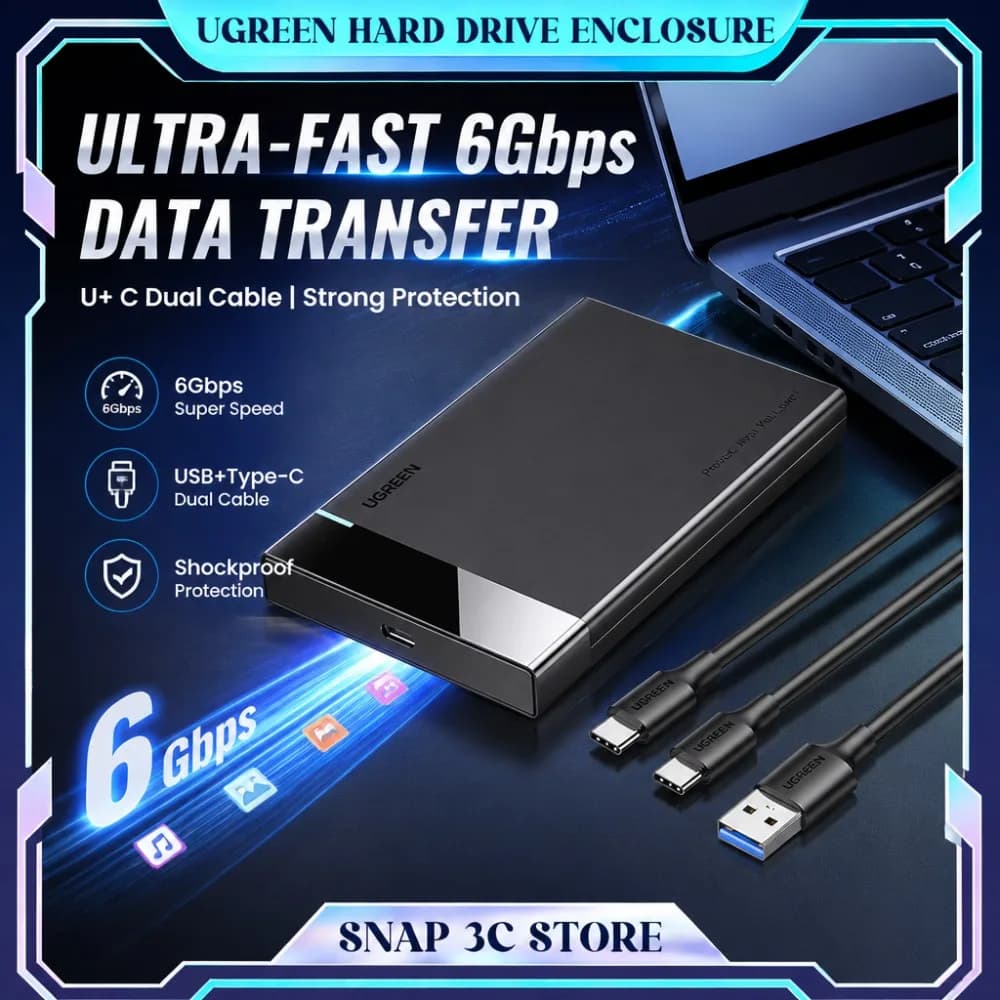 UGREEN HDD Case 2.5'' SATA to USB 3.0 Hard Drive Enclosure, 3.1 Gen 2 Case HD External hdd Enclosure for SSD Disk HDD Box USB C