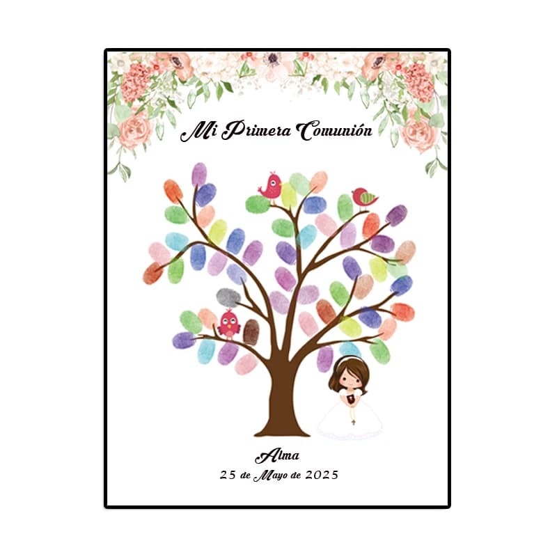 Tema personalizzato Nome Data Impronta digitale Pittura fai da te Libro degli ospiti per la decorazione della festa della prima comunione della ragazza (senza cornice in legno)
