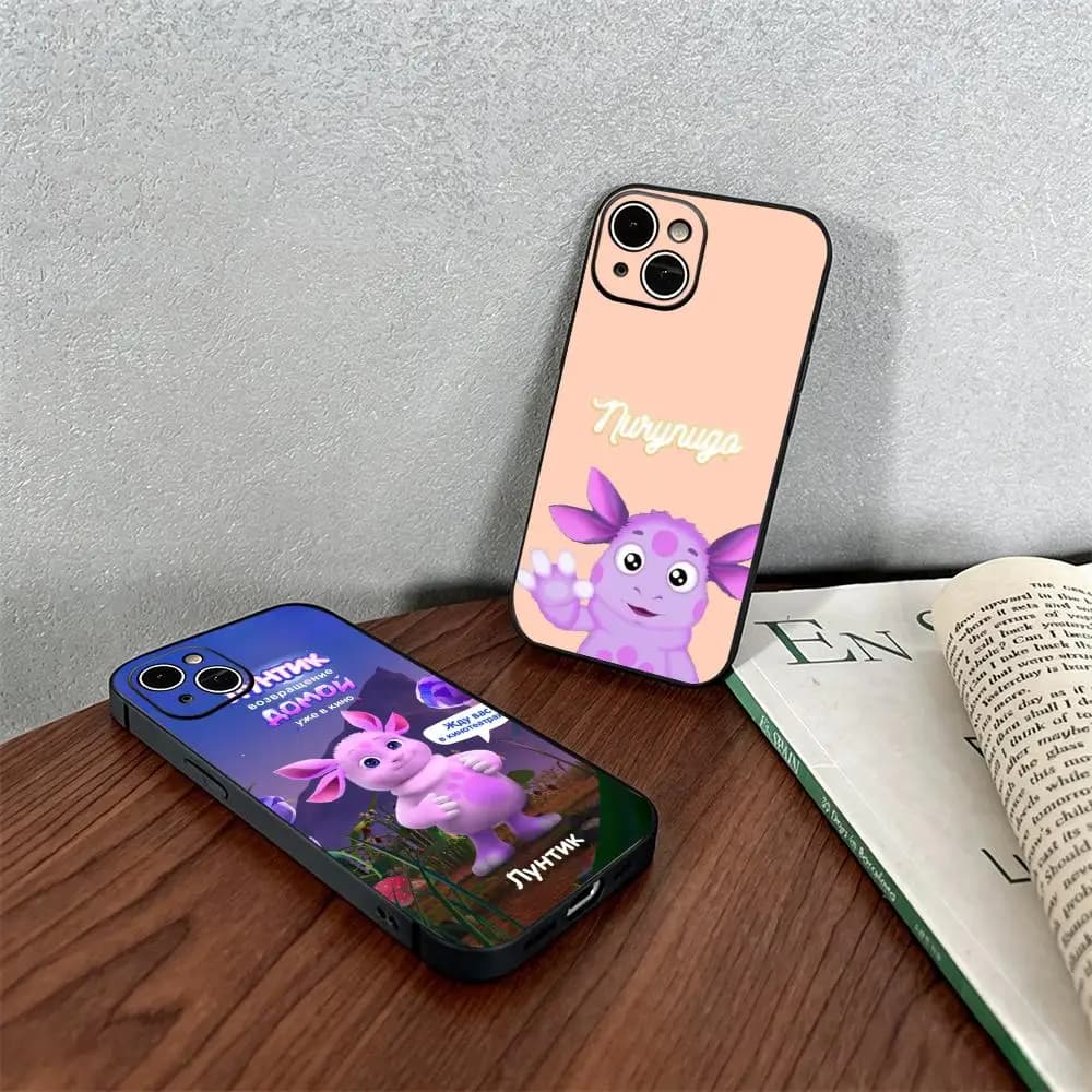Moonzy cute cartoon Luntik Phone Case For iPhone 17 16 e 15 14 13 12 Plus Pro Max Soft black Shockproof Cover