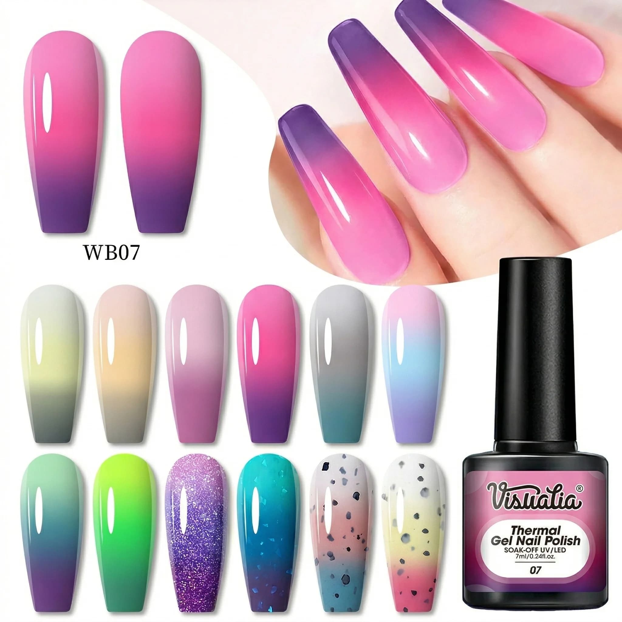 Set di smalti gel sfumati a caldo, cambia colore con la temperatura, semipermanente/LED, rimovibile con immersione, a lunga durata e profumato