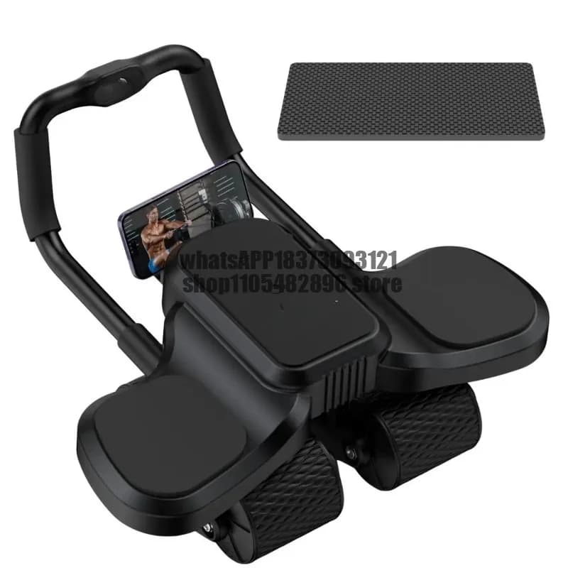 2 in 1 Ab Wheel Roller with Elbow Support & Knee Mat - Automatic Rebound Upgraded Four-wheel Core Workout Home Gym Abs