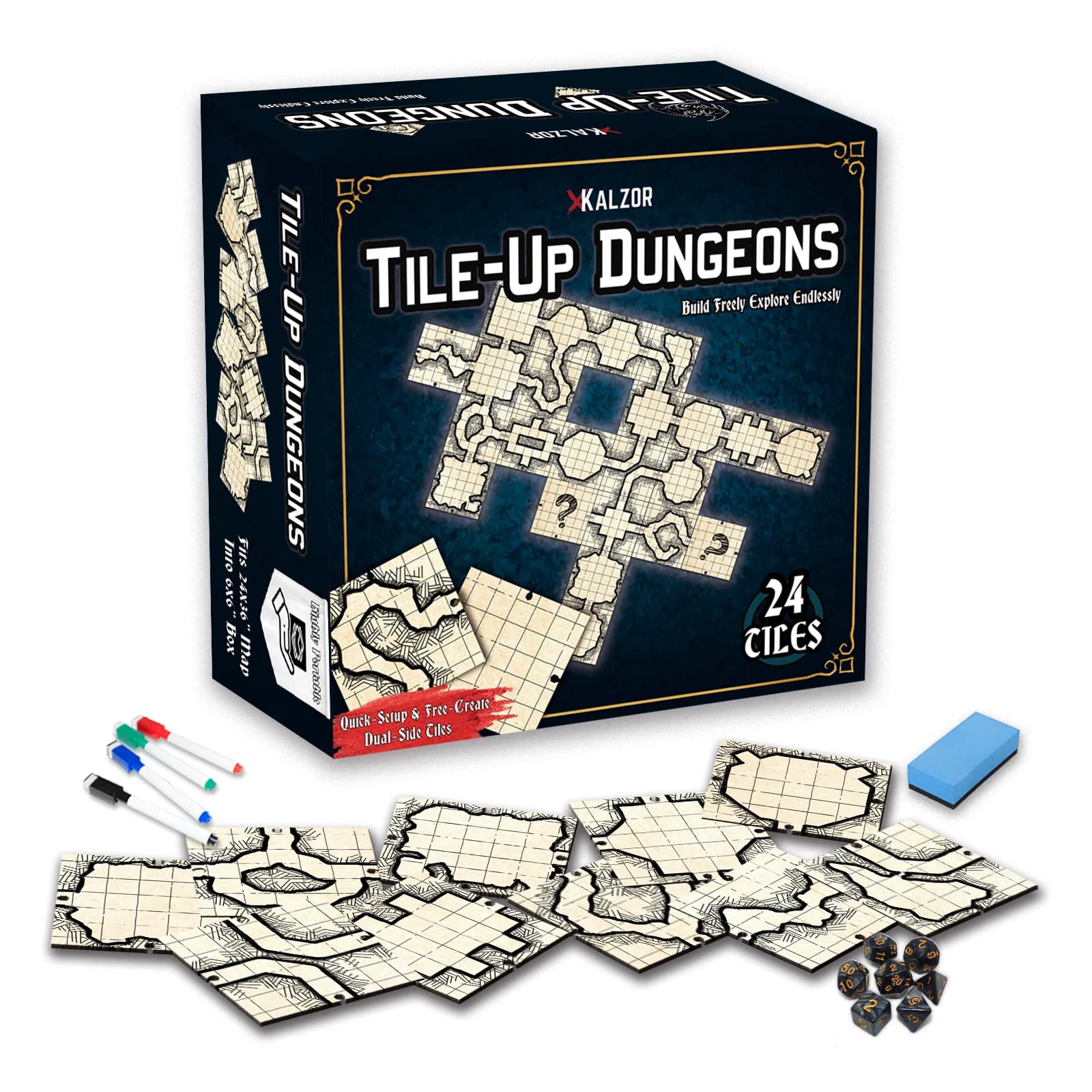 Tile Up Dungeons | Accessori per mappe di terreno modulari dal design unico per giochi da tavolo TTRPG DnD | Altamente Portatile | Piastrelle a Doppia Faccia