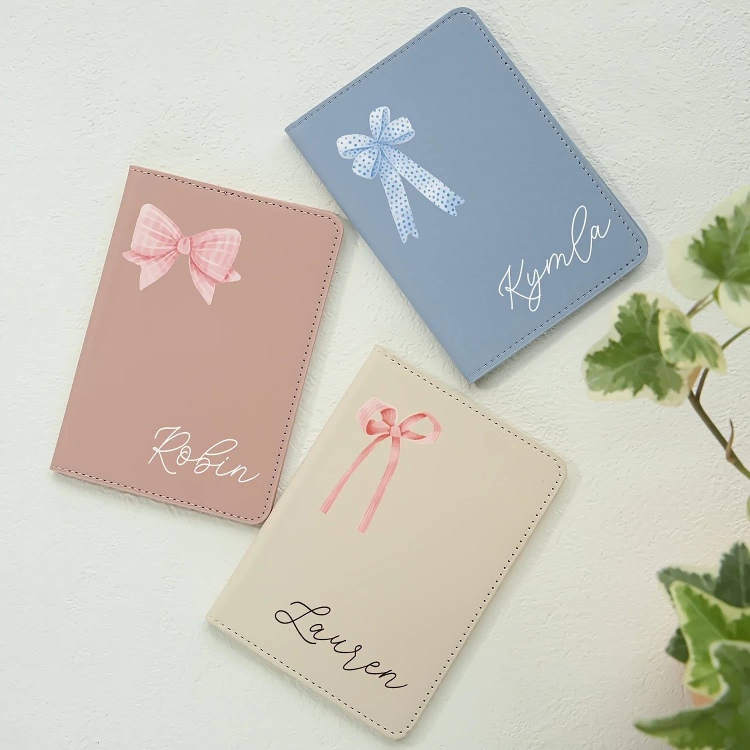 1pc Customized Name Passport Cover with Bow Pattern Personalized Monogram Bow Passport Holder Customized Document Card Holder