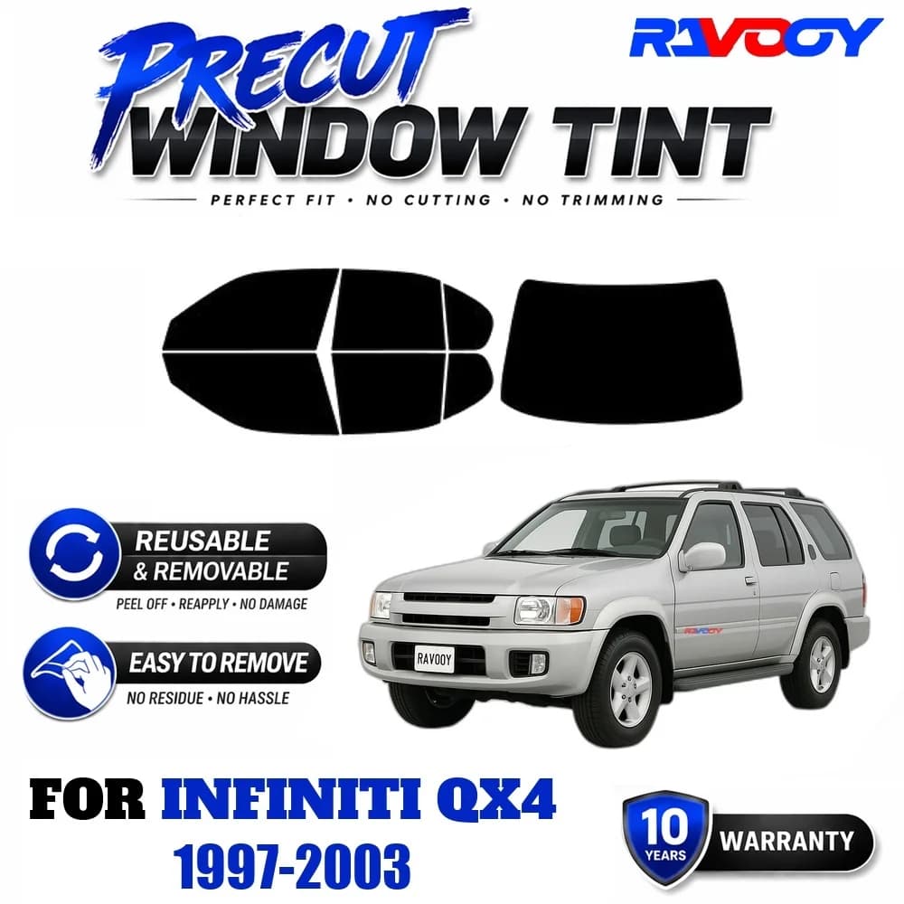 RAVOOY Precut Window Tint, Reusable Removable EPU Film, Custom Fit for Infiniti QX4 1997-2003, UV Heat Protection