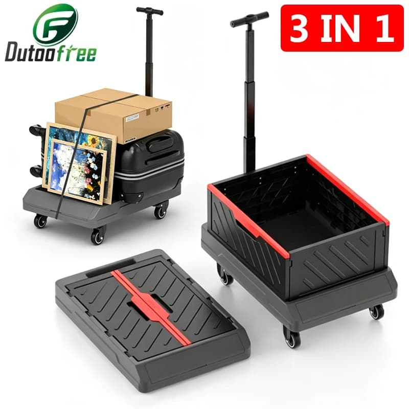 4 Wheels Home Folding Handcart Portable Telescopic Hand Cart Shopping Tablet Pull Rod Small Trailer Cargo Handling Vehicle