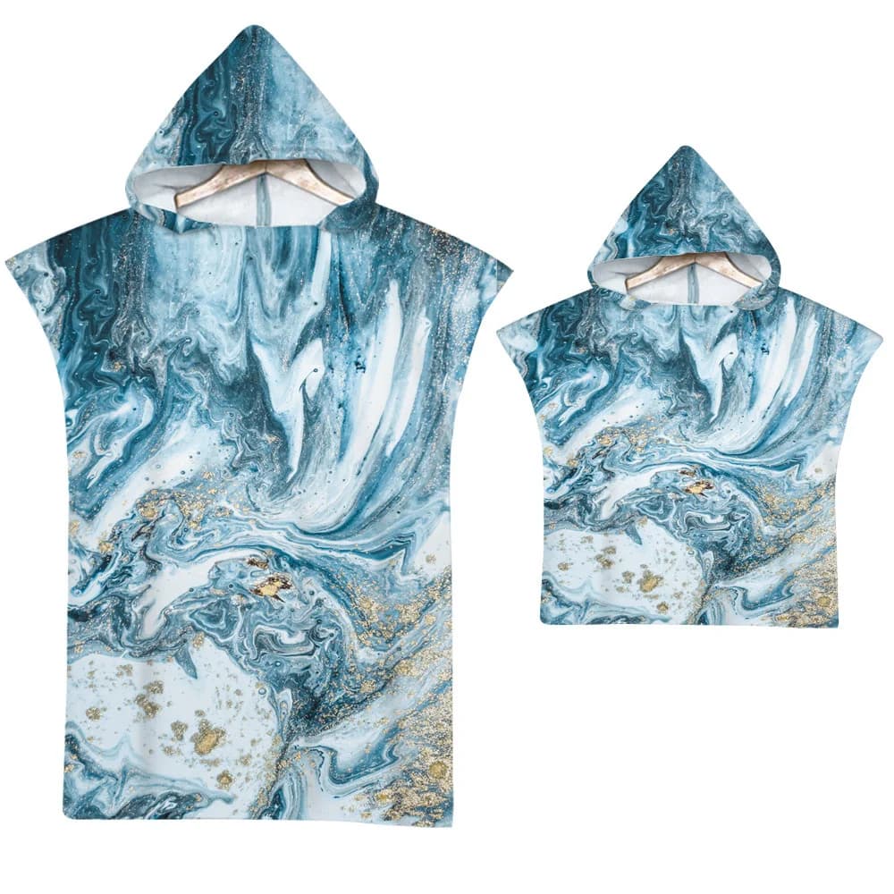 Asciugamano da spiaggia in marmo di lusso microfibra Quick Dry doratura mantello con cappuccio muta adulto bambino Poncho genitore-figlio accappatoio per Swim Surf