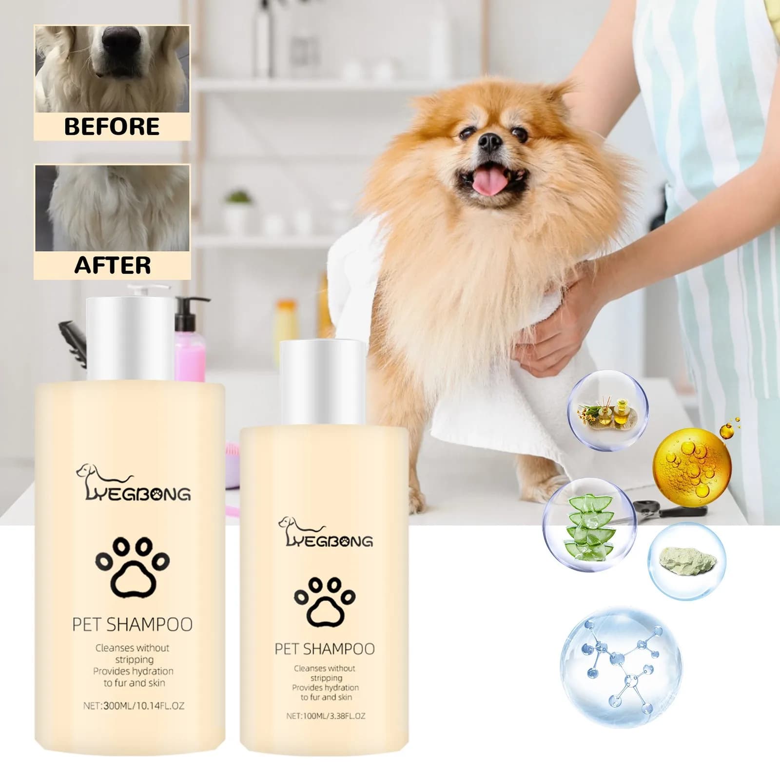 Shampoo per animali domestici da 300ml Shampoo per cani e lavaggio del cappotto per una pulizia idratante e l'aggiunta ai peli di animali domestici