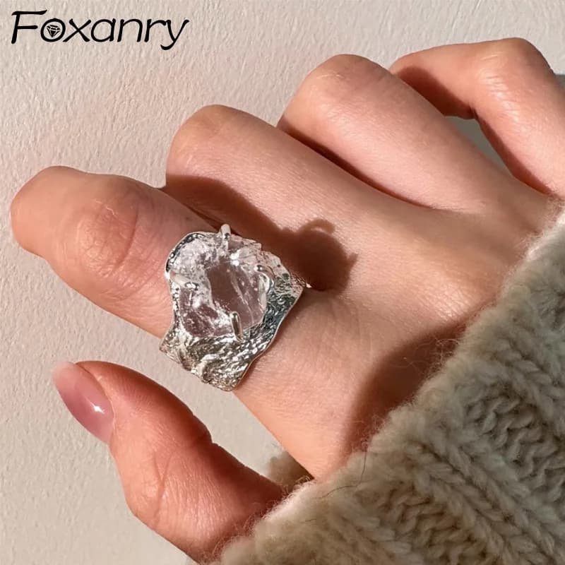 Foxanry Anelli di cristallo geometrici irregolari per donne e ragazze, design creativo, gioielli di fidanzamento esagerati, semplici e alla moda, regali