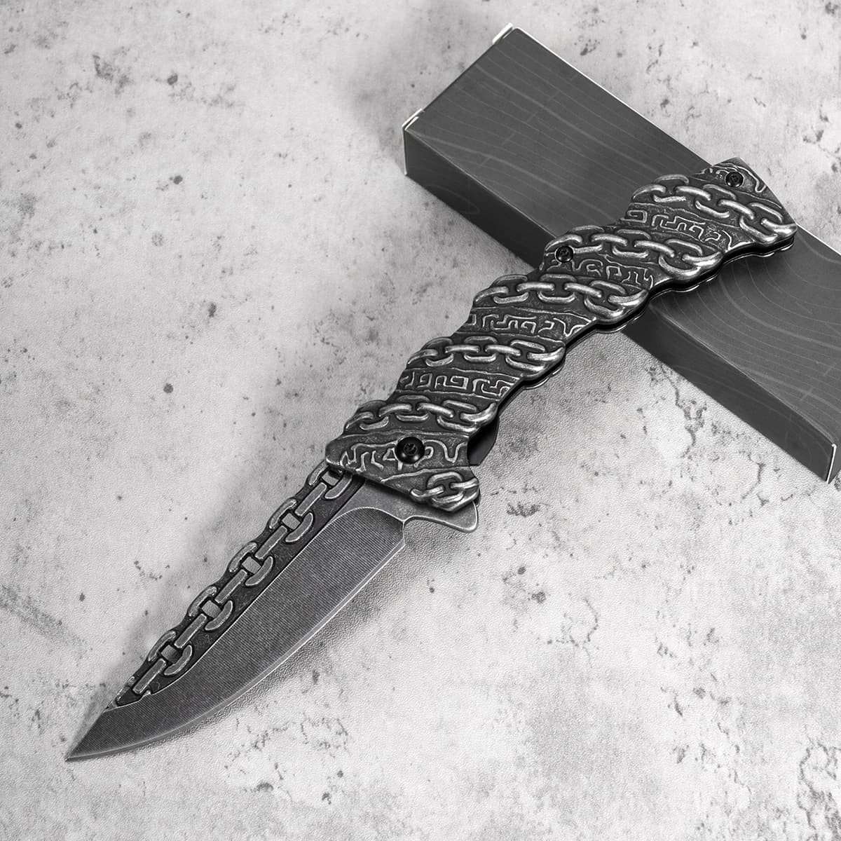 Coltello pieghevole con lucchetto a catena da campeggio all'aperto Coltello pieghevole personalizzato da uomo con manico in acciaio strutturato 3D, regalo di Natale e compleanno