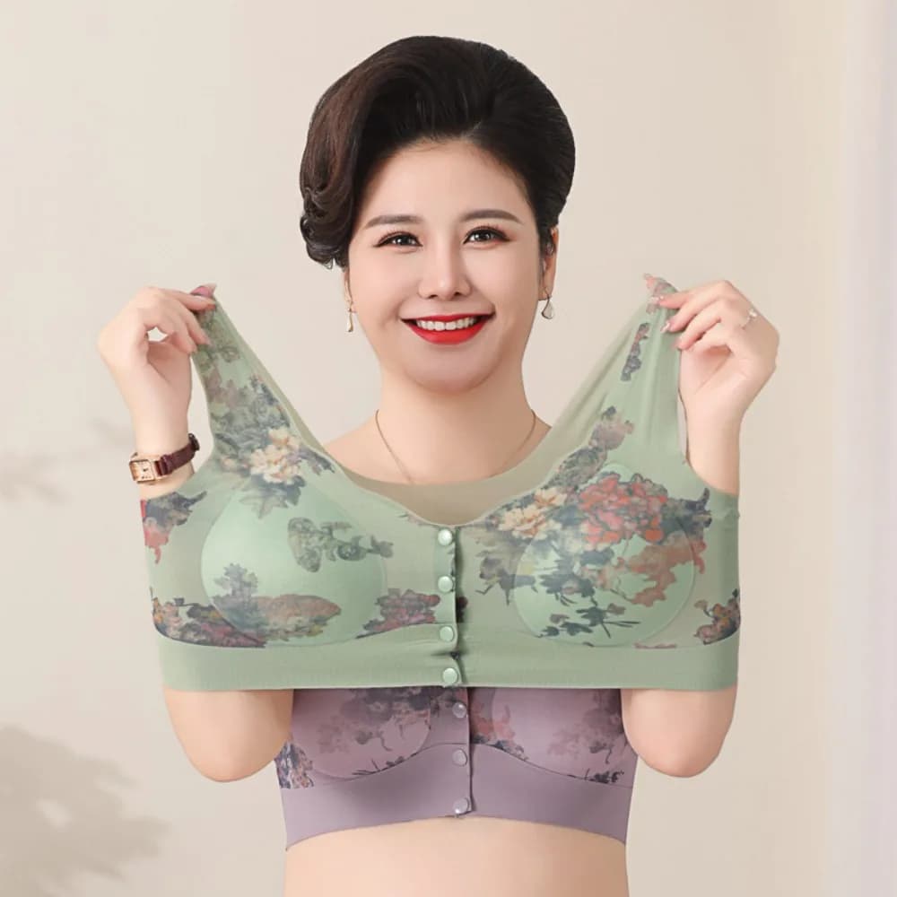 Floral Mother's Wireless Bra Front Buckle Close-fitting Seamless Underwear Lingerie Anti-sagging Mid-aged Elderly Brassiere