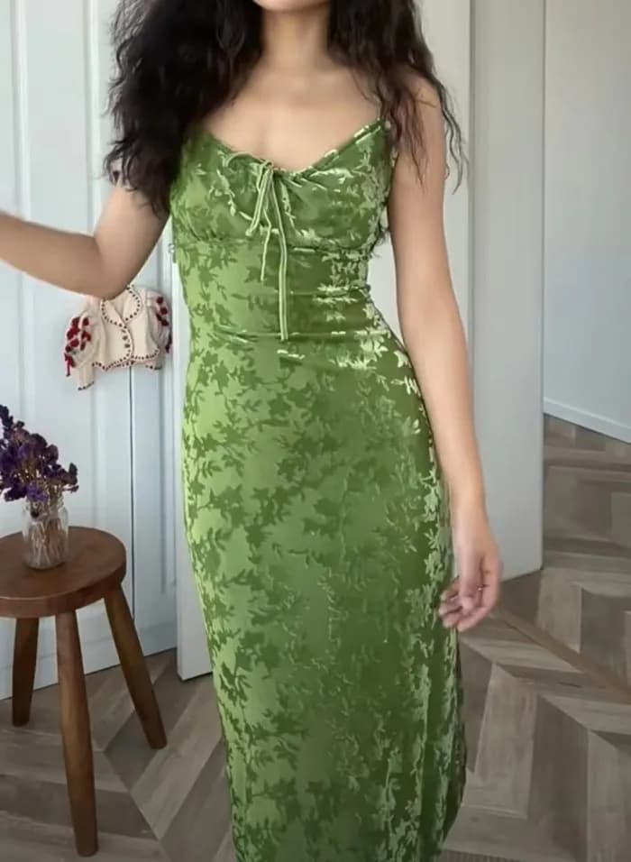TEELYNN Vintage Green Velvet Burnt Flower Long Strap abiti donna Robe Sexy Backless senza maniche Slim Boho Beach Dress Ladies