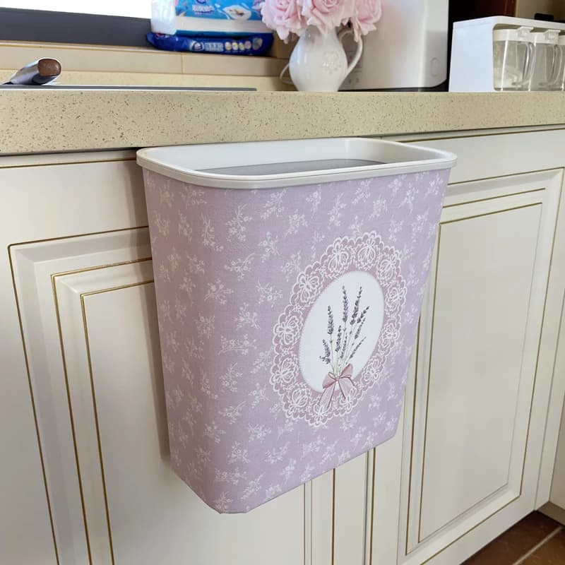 Pattumiera floreale in stile country americano, adesiva, montata a parete, per olio e impermeabile, per riporre oggetti decorativi per cucina/ dispensa
