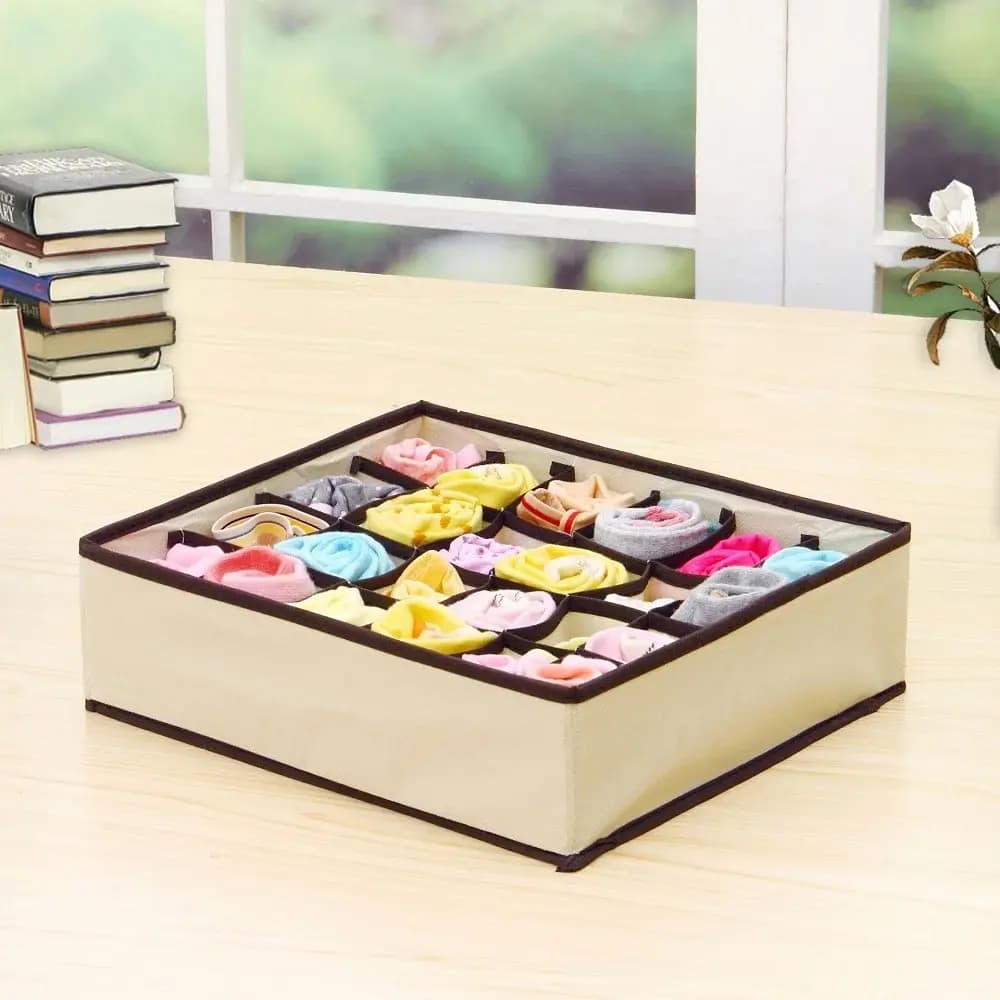 Grid storage box 6/7/8/24 Beige storage box for underwear Storage box for fabric bra to store socks in four pieces