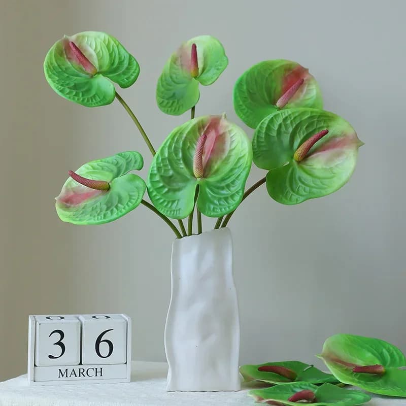 Simulazione Pianta Stampa floreale 3D Ancorie Foglie Centro commerciale Decorazione Anthurio artificiale Piante verdi Inchiostro Fiore rosso