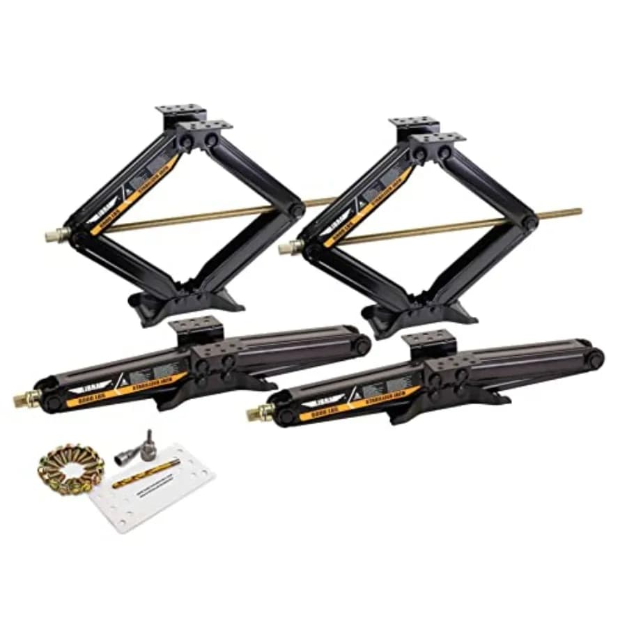 Set di 4 Martinetti a Forbice Stabilizzatori per Rimorchi RV da 24 Pollici e 2725 kg con Doppia Presa per Trapano, Set Completo di Accessori per il Montaggio