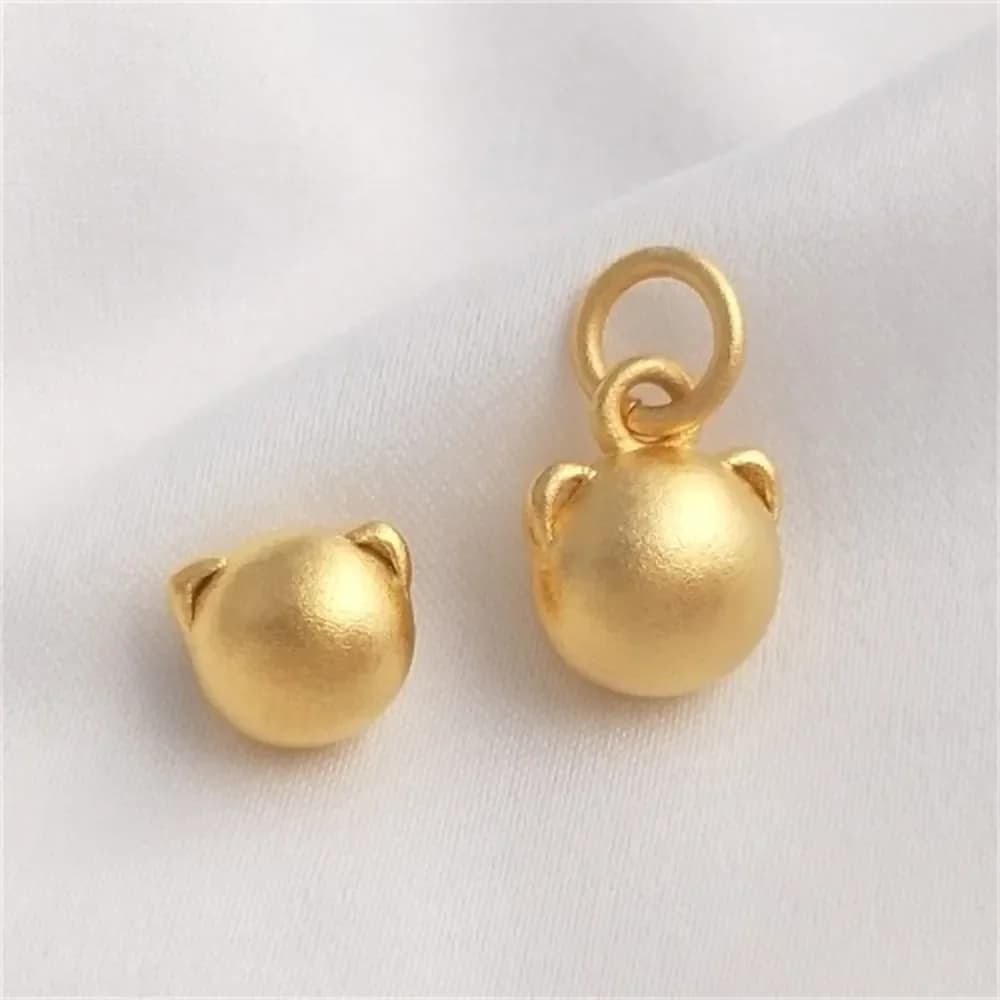 Perline Rotonde a Forma di Testa di Gatto in Oro Sabbiato con Foro, Ciondoli a Forma di Testa di Gatto per Creazione di Gioielli Fai-da-Te e Accessori per Braccialetti