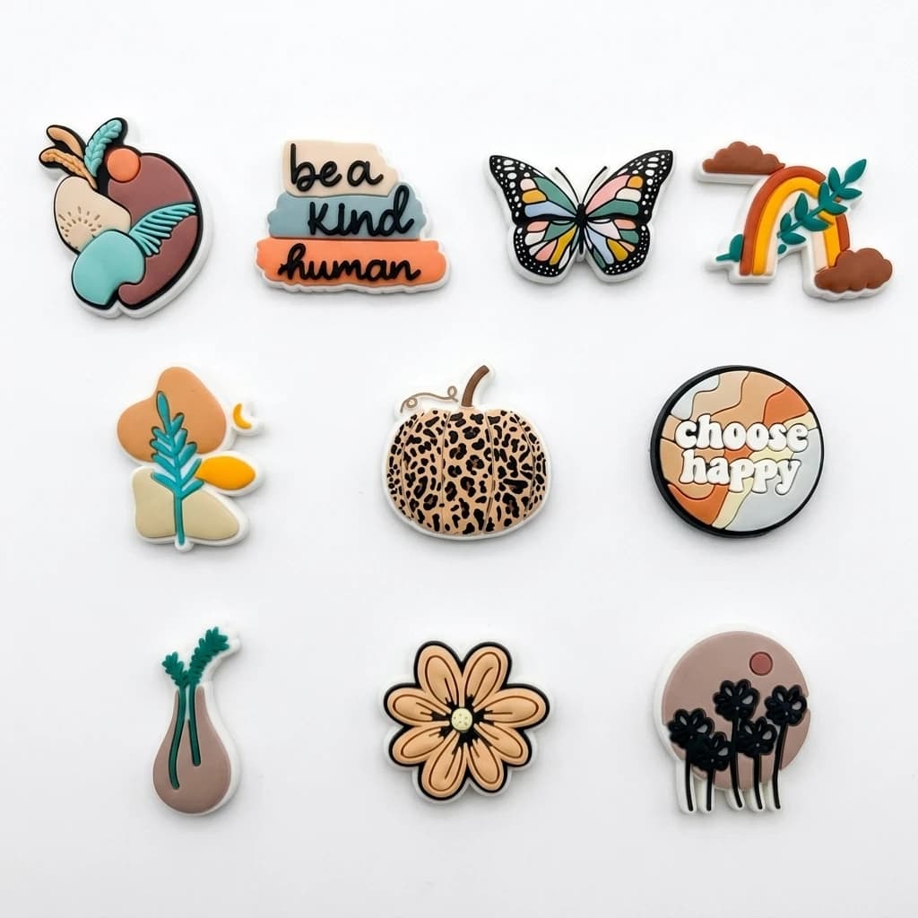 10 Pezzi Charm per Scarpe in PVC Stile Bohemien con Farfalle, Fiori Arcobaleno e Zucche, per Zoccoli, Ciabatte e Sandali, Accessori Decorativi