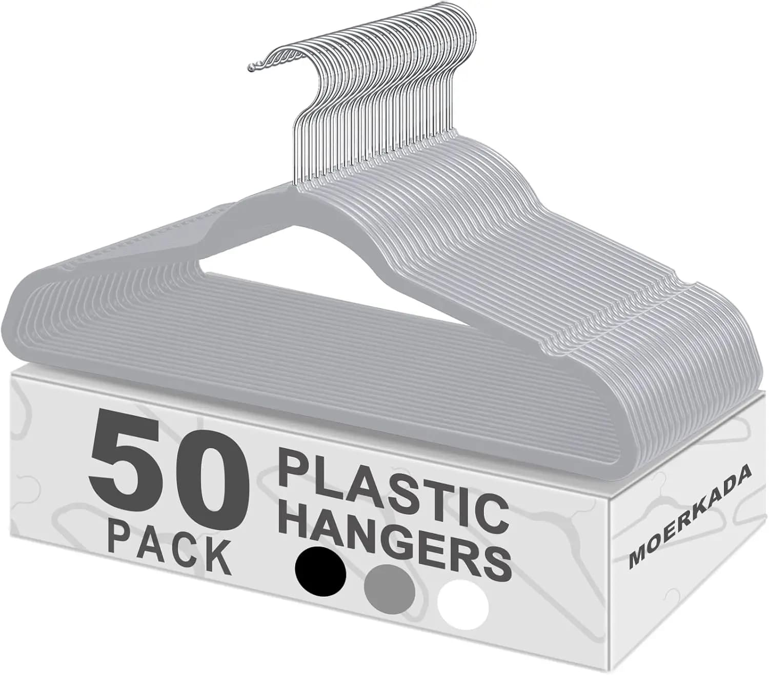 50 Ultra-Slim Plastic Hangers, Space Design with Anti-Slip Grooves for Armadio and Dormitory Organization (Grigio)