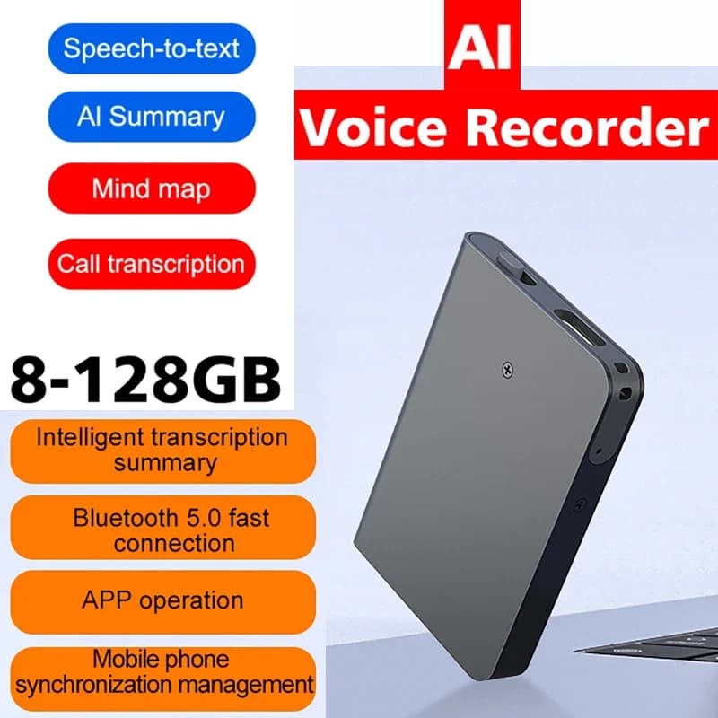 AI ChatGPT-4 Intelligent Voice Recorder 128G,Support 59 Languages,App Phone Call Record,Real Time Recording,Text Transcription