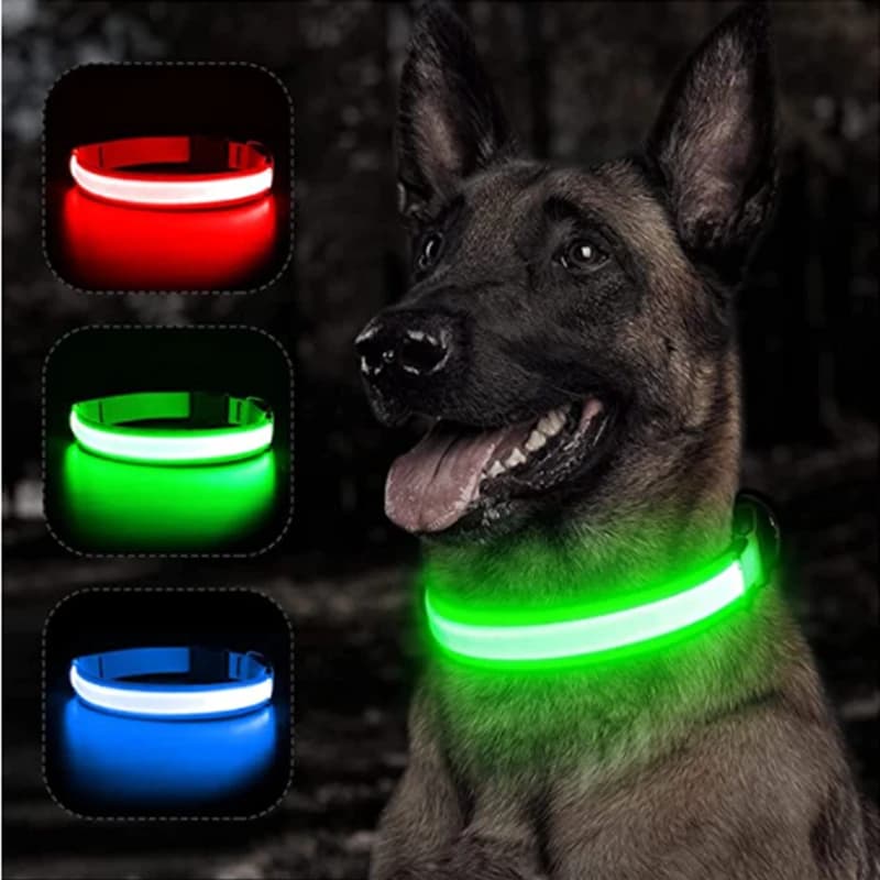 Collare Luminoso Ricaricabile USB Regolabile con LED per Cani Grandi e Piccoli, Collare Luminoso Notturno per Gatti, Collare di Sicurezza per Animali Domestici