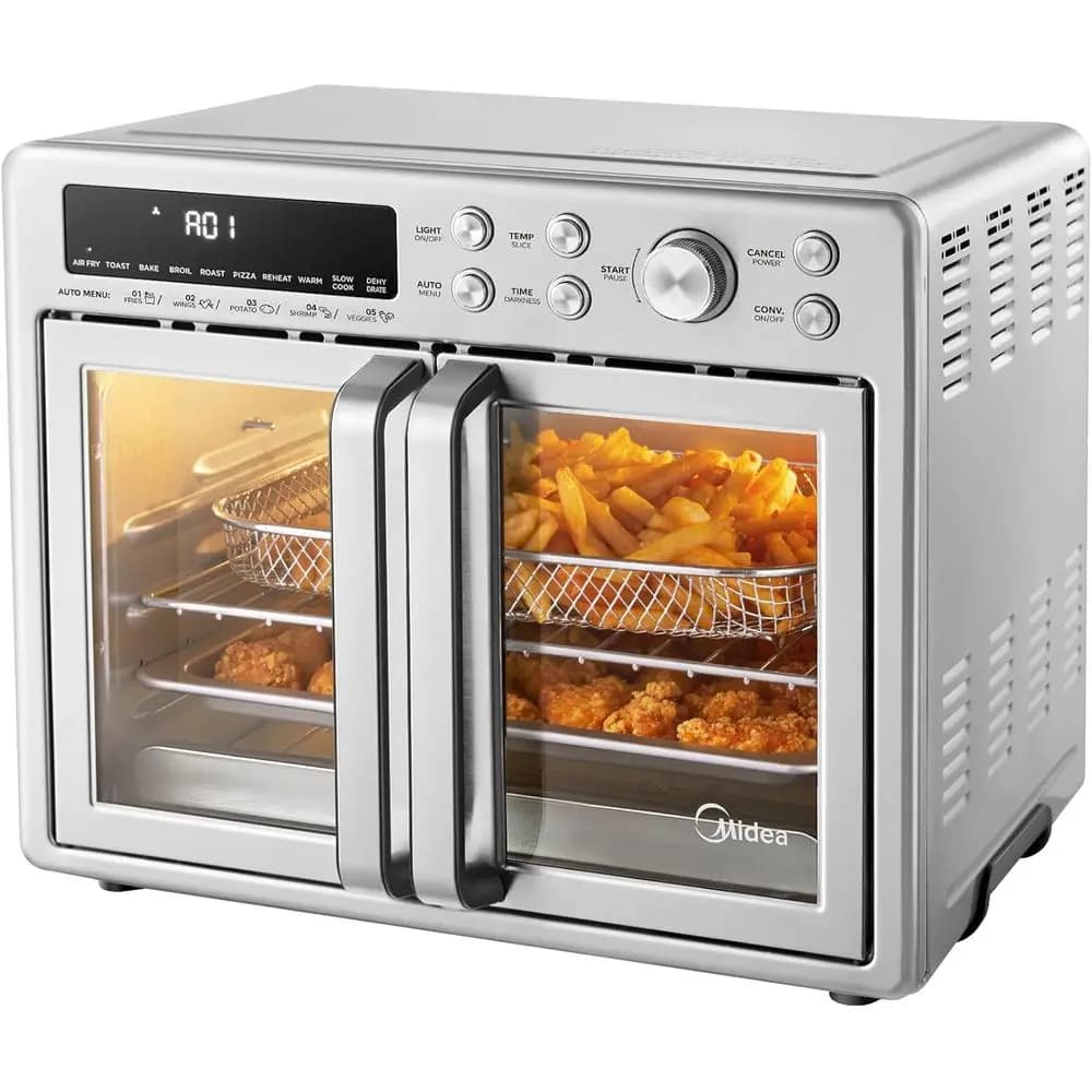 Friggitrice ad Aria Extra Large da 26,4 QT con Forno Tostapane, Multifunzione 10-in-1, 25% Più Veloce, 90% Meno Olio, Acciaio Inossidabile