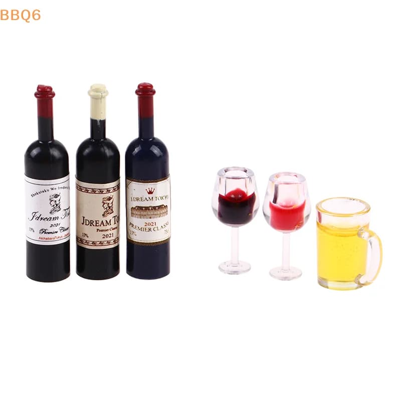 Set di 5 Pezzi Miniature 1:12 per Casa delle Bambole: Bicchieri da Vino, Boccali da Birra, Bottiglie di Vino, Modelli di Mobili, Decorazioni per Casa delle Bambole