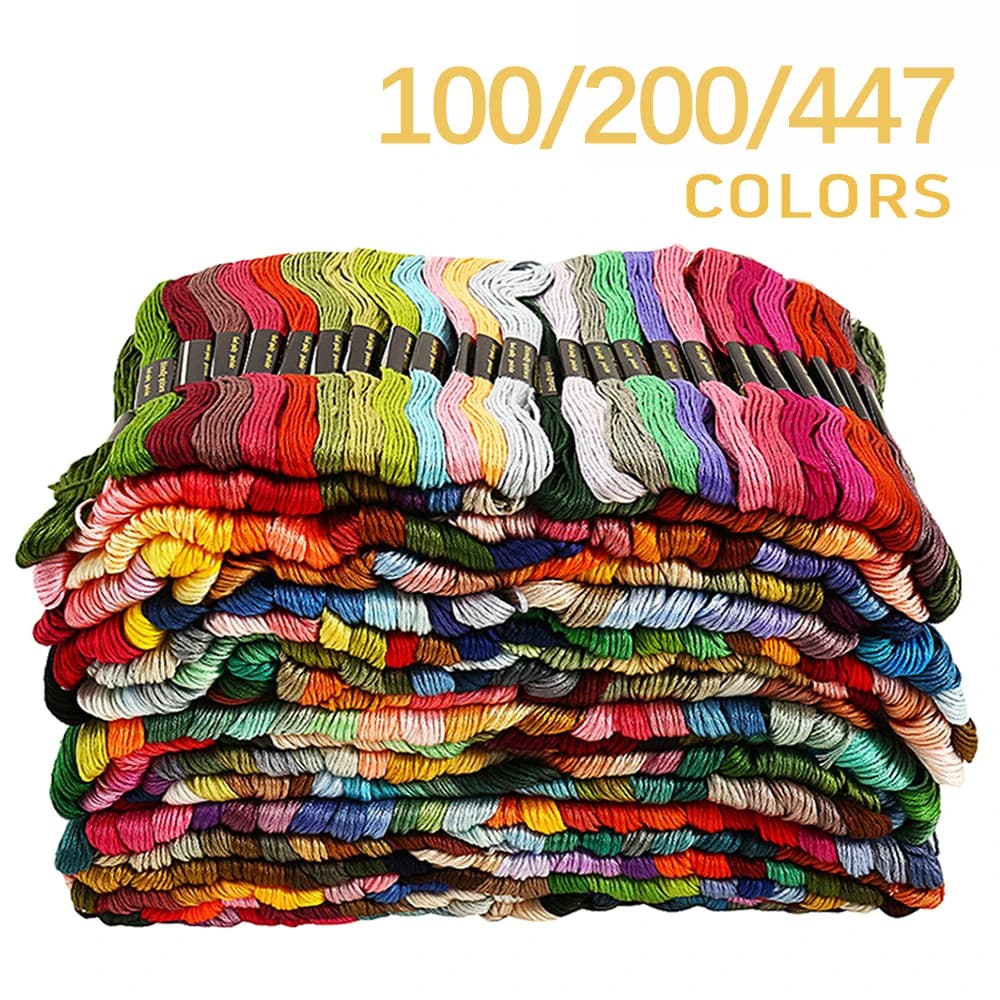 Kit di 100/200/447 Pezzi di Filo da Ricamo in Cotone Multicolore, Gomitoli per Cucito, Filo per Punto Croce, Strumenti Fai-da-Te per Creare Braccialetti