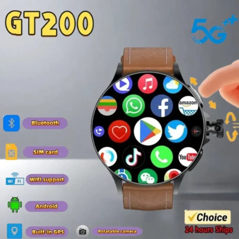 GT200Smart Watch 1.95'' Amoled 750*750 Risoluzione HD Telecamera rotante telescopica Encoder touch Android 10.0 Smartwatch