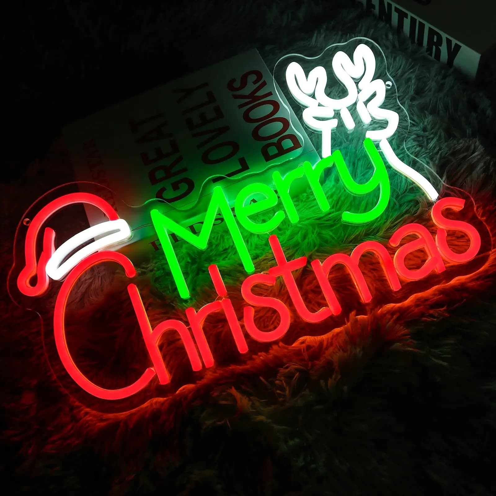 Buon Natale Cappello da Babbo Natale Insegna al neon Dimmerabile Alce di Natale Insegna a LED Decorazione da parete per Camera da letto Casa Uomo Cave Bar Club Festa di Capodanno