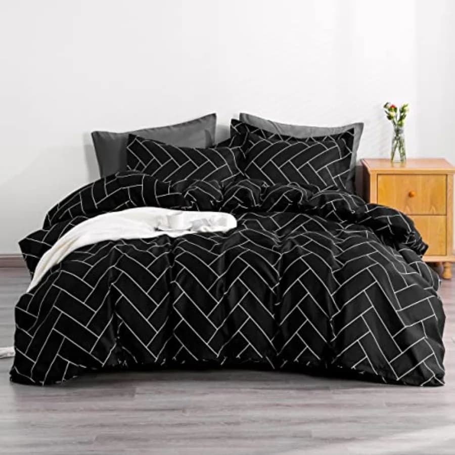 Microfiber Queen Duvet Cover Set, 3 Pieces Ultra Soft Brick Printed Comforter Cover Set with Zipper Closure and Corner Ties, Bl