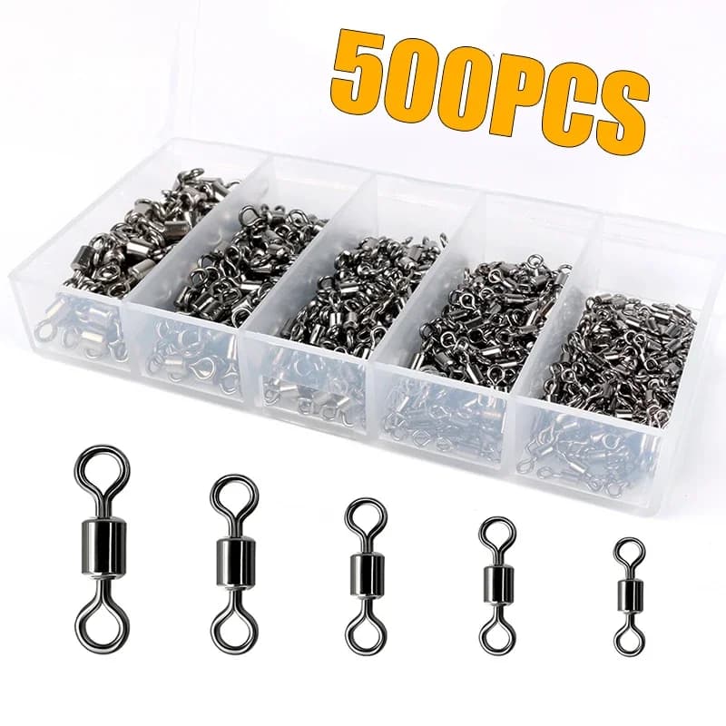 Kit girelle da pesca Cuscinetto a sfere Girevole rotolante Attrezzatura da pesca Connettori per lenze da pesca d'acqua dolce d'acqua salata per carpa 200-500 pezzi