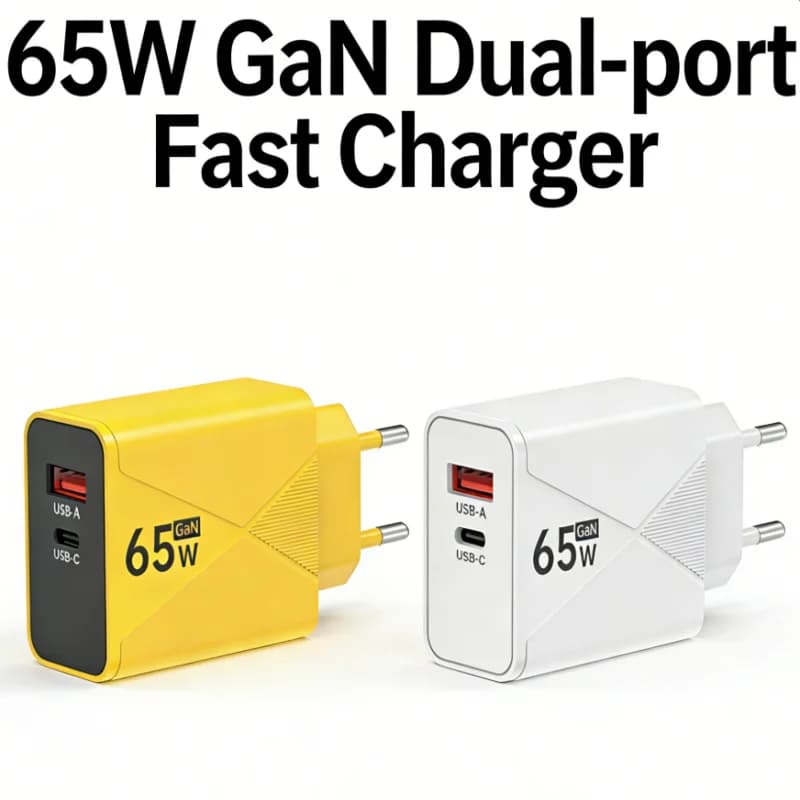 Caricabatterie da Viaggio a Doppia Presa, Adattatore di Alimentazione per Telefoni Cellulari, Caricatore Rapido USB PD 3.0 65W con Tecnologia GaN