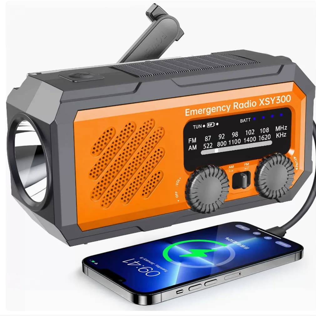 Nuova Radio di Emergenza 2000mAh con Generatore Solare a Manovella, Luce LED, Radio Meteo AM/FM Portatile, Allarme SOS e Power Bank