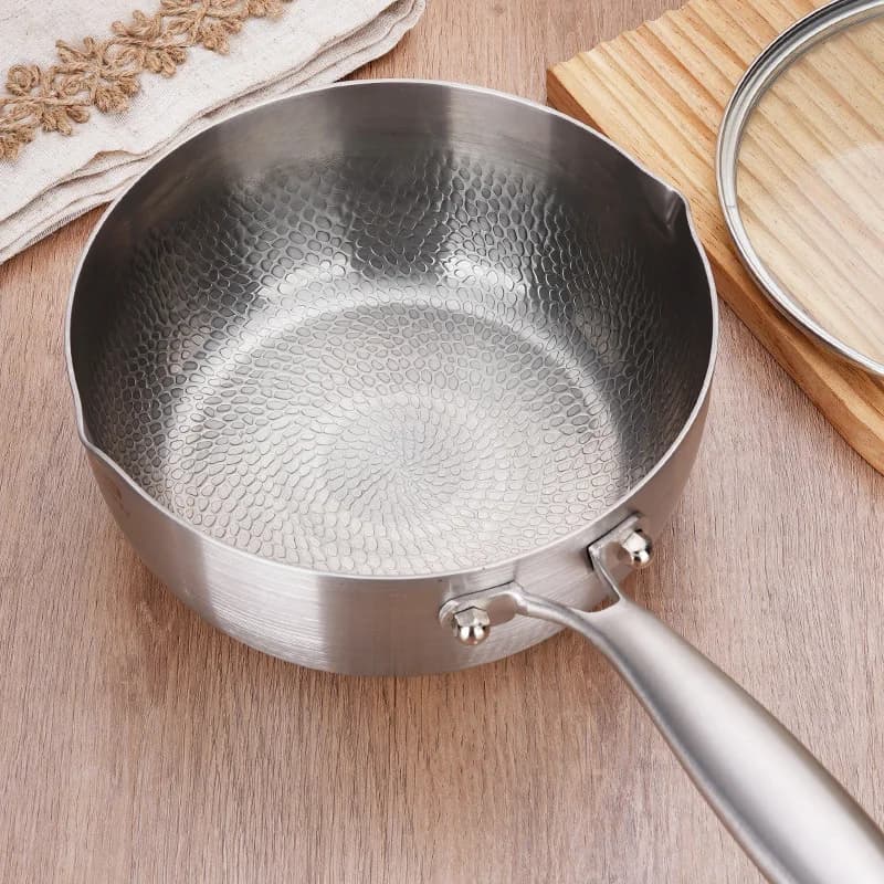 Titanium steel hammer snow pan household frying integrated instant noodle small pot uncoated hot milk small milk pot