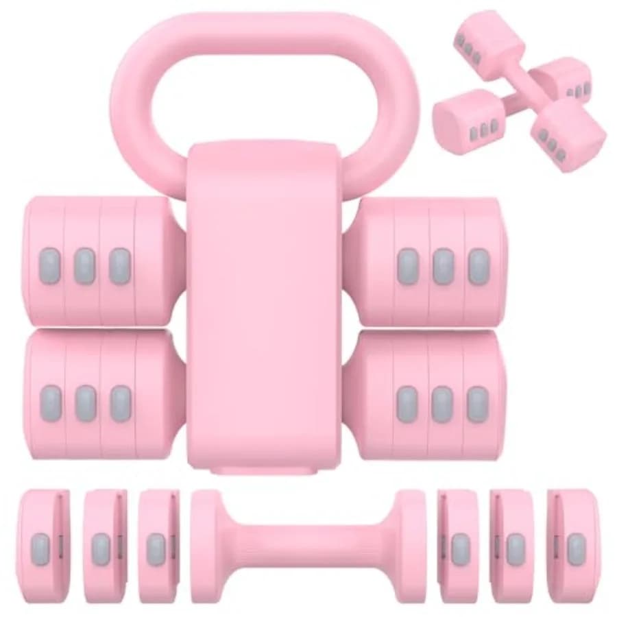 Set di Manubri Regolabili 2-in-1 con 4 Livelli di Peso per Donne e Uomini, Pesi da 1/1.5/2/2.5 kg con Kettlebell