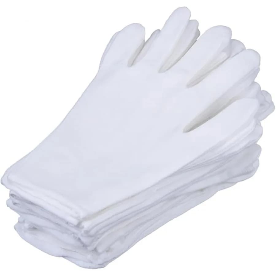 6 pairs of white cotton gloves medium size 7.5 inches moisturizing, for CD/DVD film, jewelry, coins, inspection - M Medi