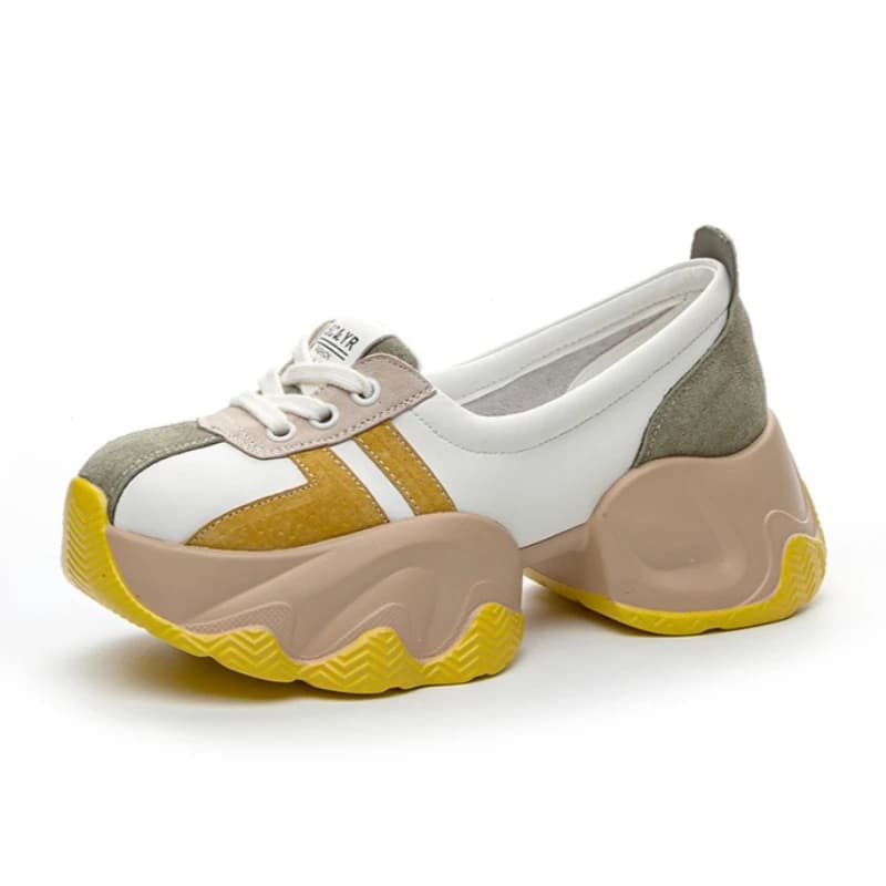 Scarpe da ginnastica da donna Primavera Nuova piattaforma robusta Scarpe casual da donna con bocca superficiale Scarpe singole da donna Piccole scarpe biancheAumenta l'altezza di 6 cm